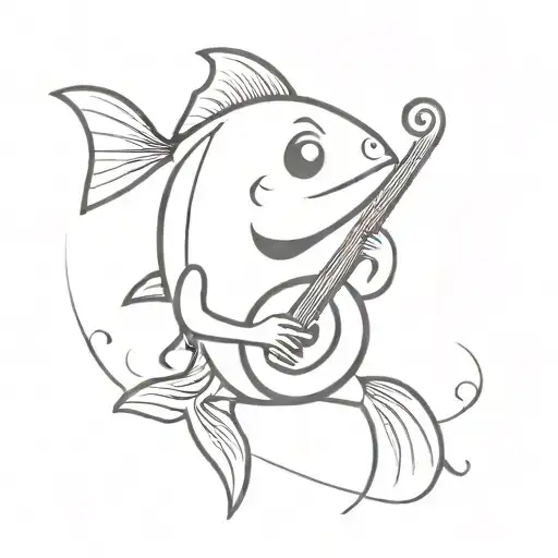 A Minimalist Design Of A Smiling Fish Playing A Musical Instrument