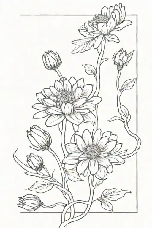 Thin Line Of Chrysanthemums On A Vine