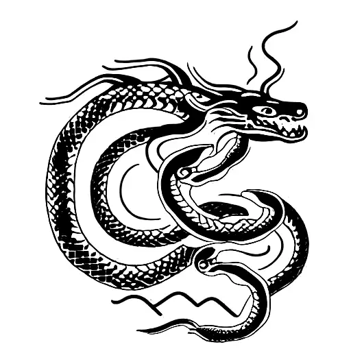 Dragon Coiling Around A Snake