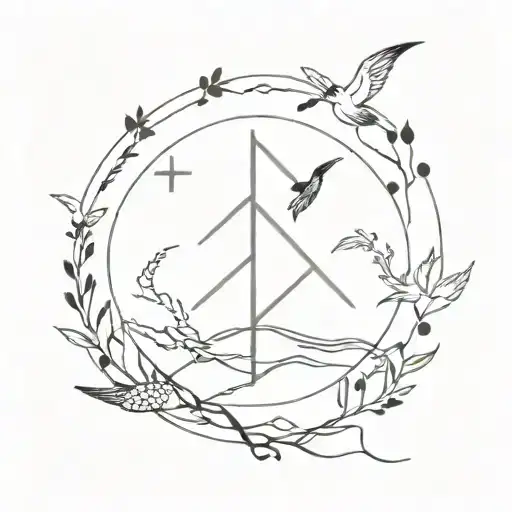 A Minimalist Tattoo Featuring Symbols Of Freedom And Peace Intertwined With Elements Of Nature