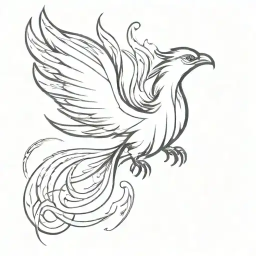 Flying Phoenix In Fantasy Style With Outstretched Wings And A Long Tail Made Of Fire