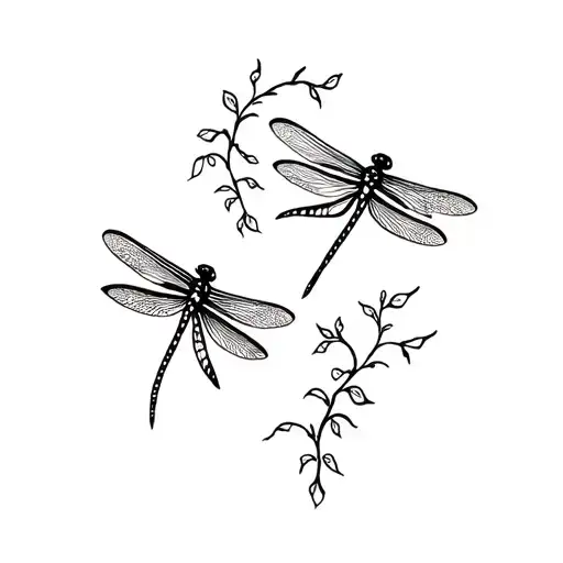 2 Dragonflies And A Vine