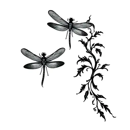 2 Dragonflies On A Vine