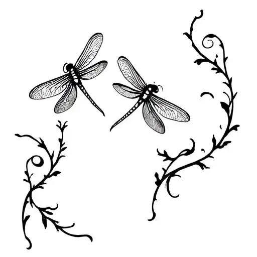 2 Dragonflies On A Simple Pretty Vine