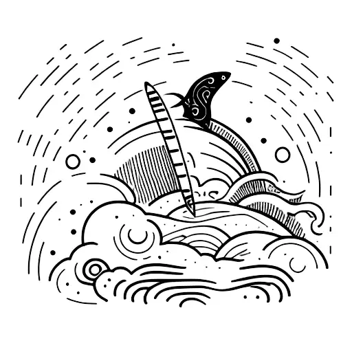 A Minimalist Tattoo Of A Surfer Riding A Cosmic Wave In Outer Space