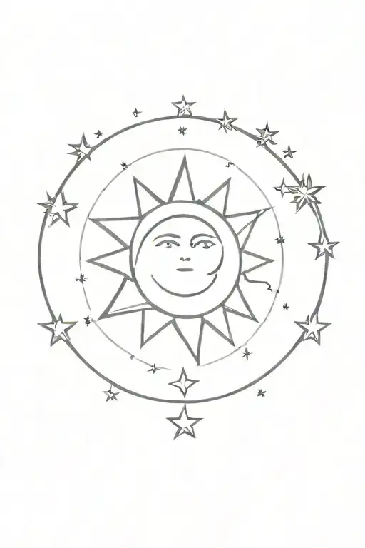 Sun And Moon Surrounded By Stars