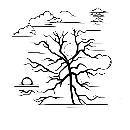 Tree Landscape Sun Moon