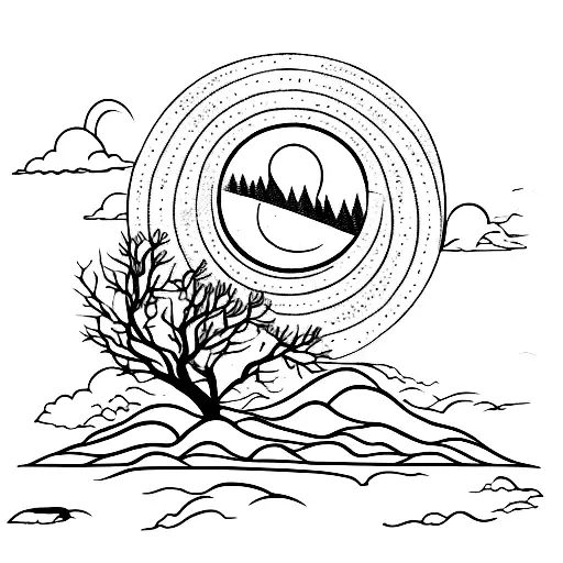 Tree Landscape Sun Moon