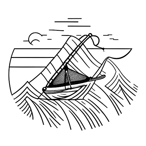 A Minimalist Silhouette Of A Fisherman Casting A Line Into The Sunset