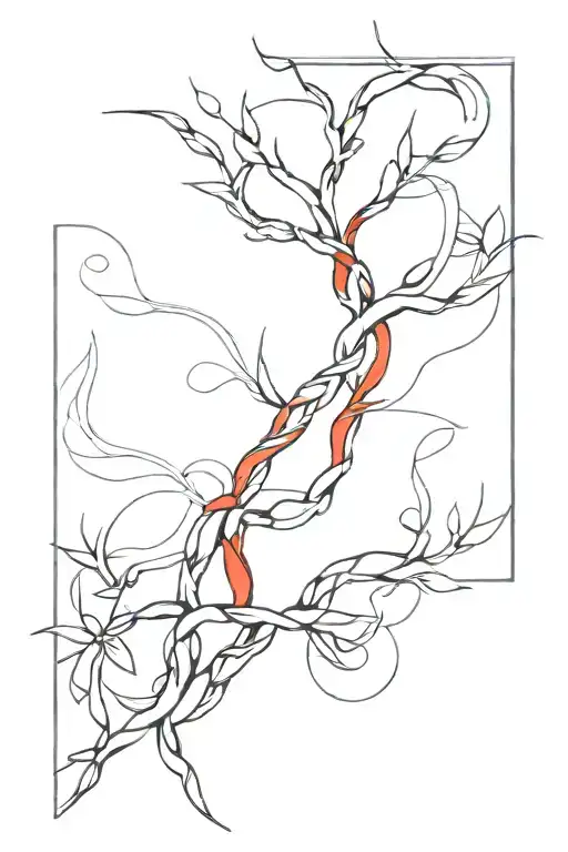 Spine Tattoo Design Combining Elements Intertwined Red Ink And Black Ink Long