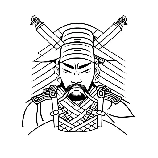 Simple Samurai Made Of Lines With Katana By His Side