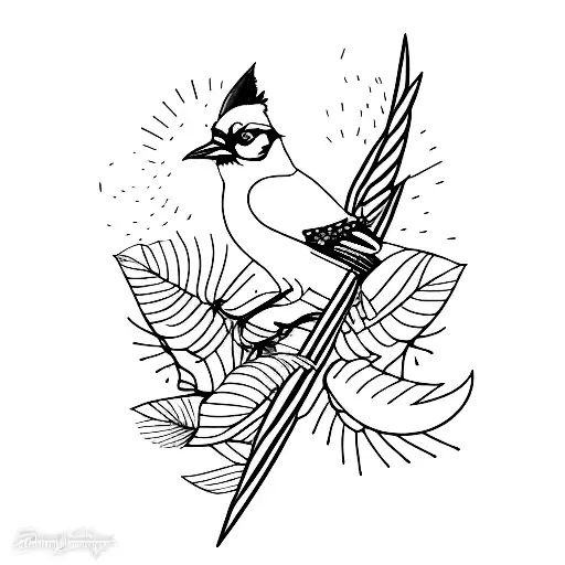 A Minimalist Tattoo Of A Bluejay Silhouette With The Word 'Jassim' Incorporated Into Its Design