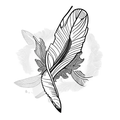 A Minimalist Tattoo Of A Bluejay Feather Transforming Into A Quill Pen
