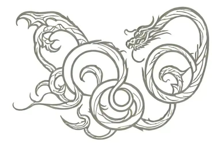 Asian Dragon With Tails Doing Trable Clef Symbol