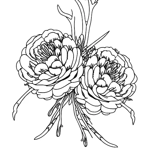 Mule Deer Antlers With Peonies Flowers