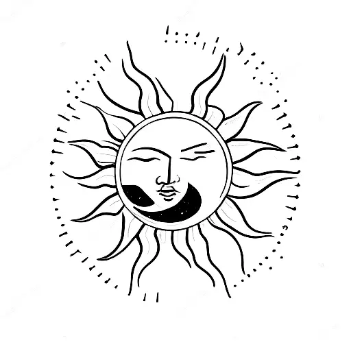 Sun And Cresant Moon With Letter R Next To The Moon