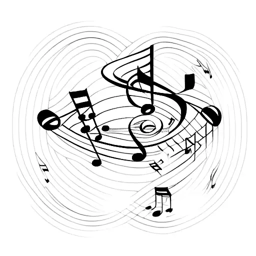 Musical Notes Intertwined With Cat Silhouettes