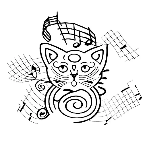 Cat Silhouettes In Musical Notes