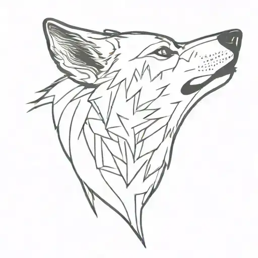 Head Of Wolf Howling In Profile And Two Ravens Around