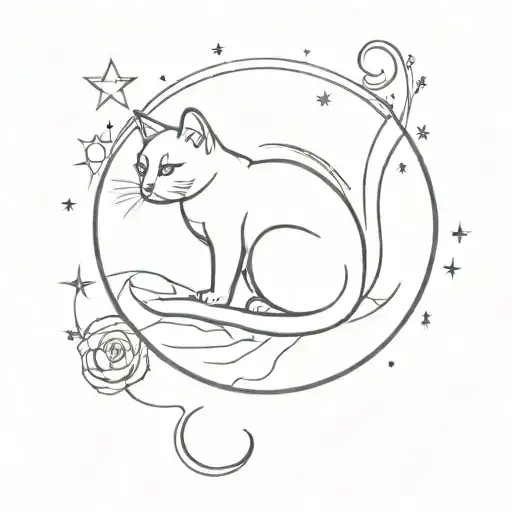Cat Sitting On The Moon Rose Made