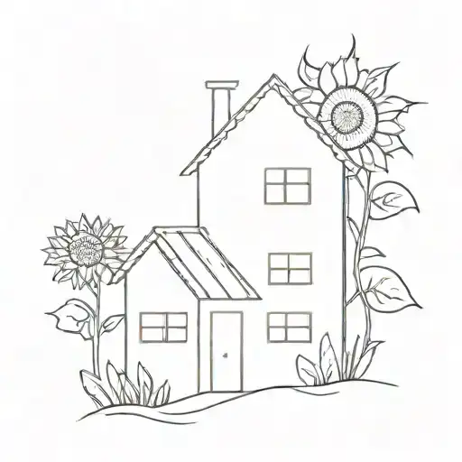 House With Sunflower Growing
