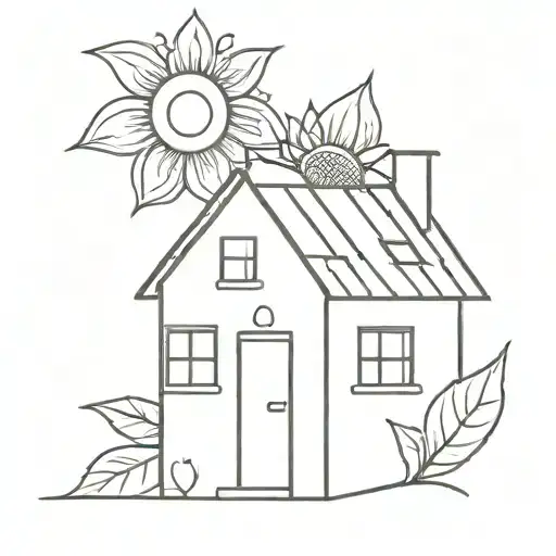 House With Sunflower Fineline