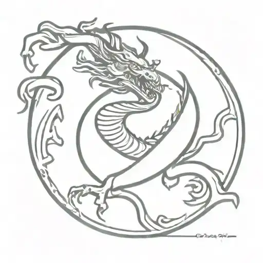 Korean Dragon With Moon Surrounded