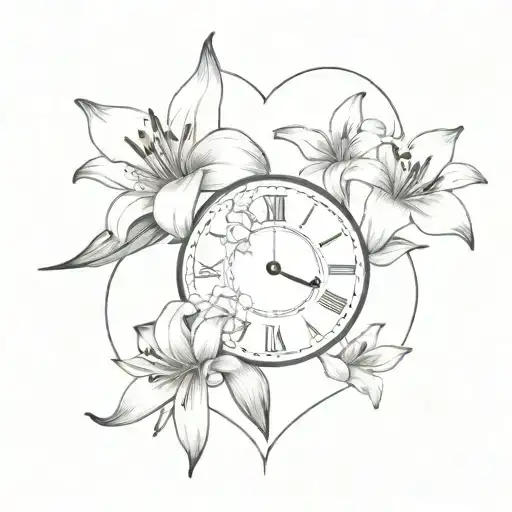 Lily Flowers And In The Middle A Heart-shaped Clock