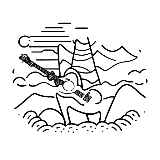 Stoic Guitar Player Surrounded By A Serene Mountain Landscape