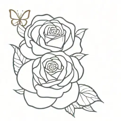 Rose And Butterfly Outline
