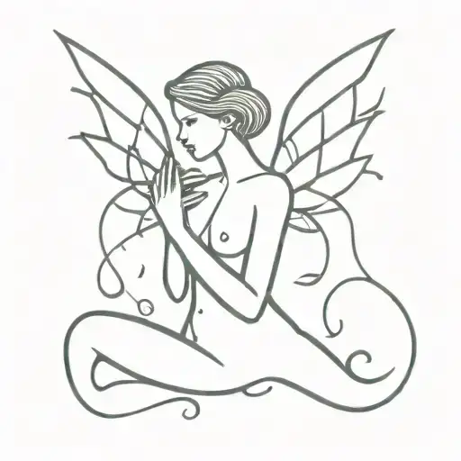 A Dark And Mysterious Tattoo Of A Female Figure With Wings Made Of Music Notes