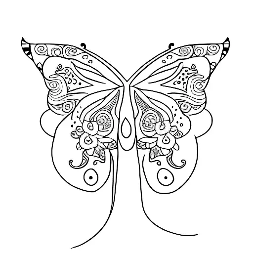 A Minimalist Tattoo Of A Cat With Butterfly Patterns