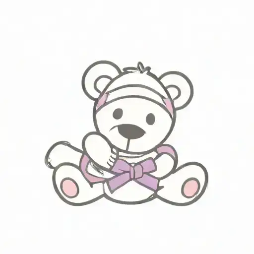 Teddy Bear With Purple Ribbon Wrapped