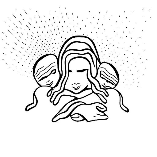 A Minimalistic Silhouette Of A Mother And Two Children Holding Hands