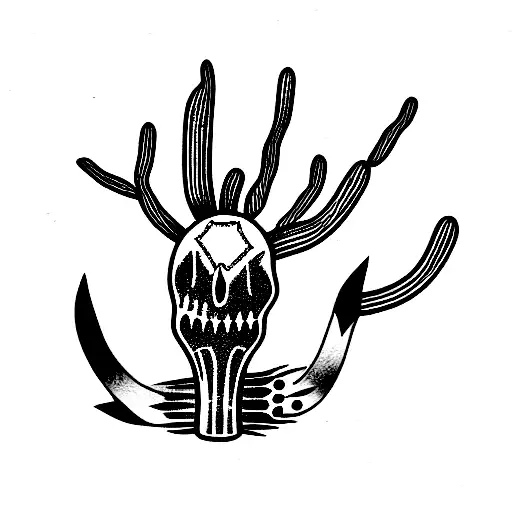 Saguaro Cactus With Cow Skull At The Base