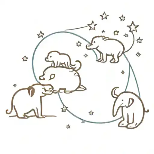 Cute Hedgehog And Elephant And Rabbit Under The Moon And Stars