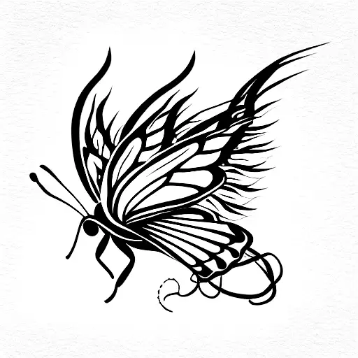 Butterfly With Wing On Fire With A Snake Wrapped Around Its Core