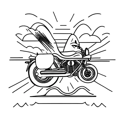 A Minimalist Tattoo Of A Motorbike Speeding Through A Waterfall