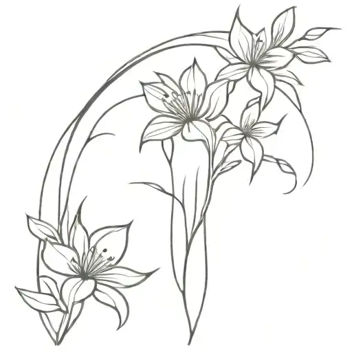 Bouquet Of Fine Line Flowers With Stems