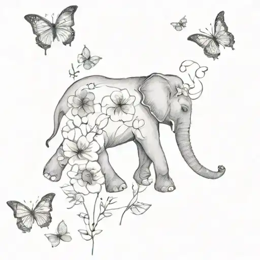 Elephant Flowers And Butterflies