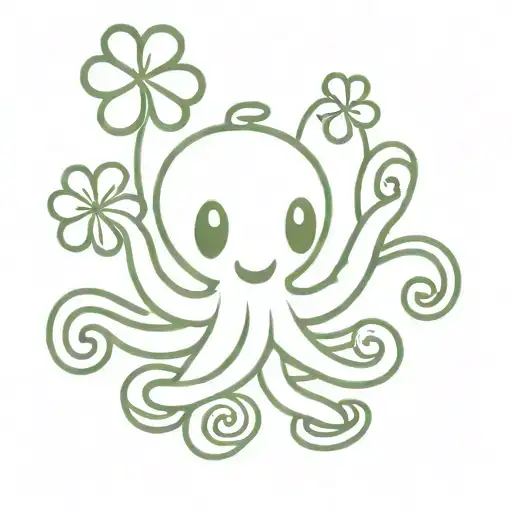 Cartoon Octopus Holding 4 Leaf Clover