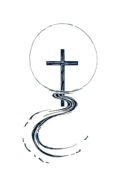 Water Trail Winding Around A Cross