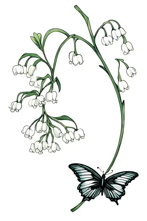 Lily Of The Valley And Hawthorn With Butterfly