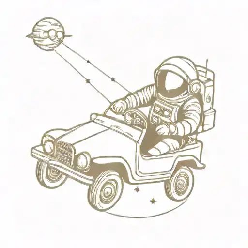 Astronaut Driving A Vintage Car Through Space