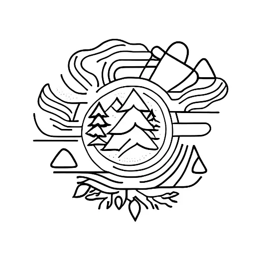 A Minimalist Tattoo Of A Coffee Cup Surrounded By A Forest Of Trees