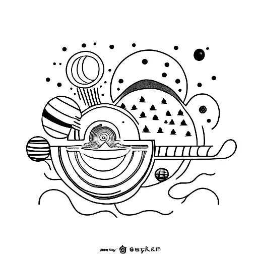 A Minimalist Tattoo Of A Coffee Cup Surrounded By A Forest Of Trees And Planets