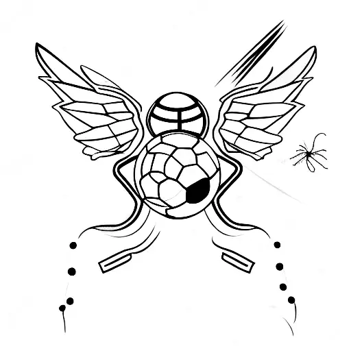 A Minimalist Tattoo Of A Soccer Ball With Insect Wings Flying In Space