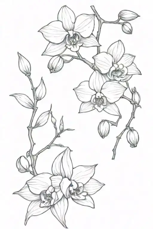 Orchid And Plum Blosson Flowers Fineline Simple And Straight