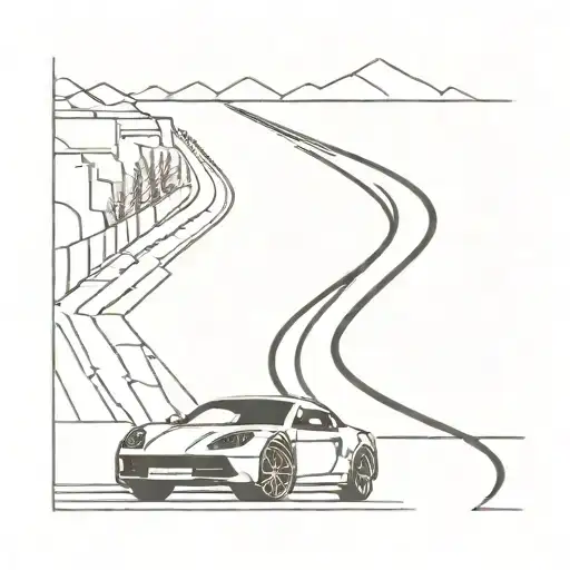 A Minimalist Tattoo Of A Sleek Sports Car Speeding Down The Road