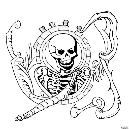 Skeleton In A Castle Window Drinking Wine